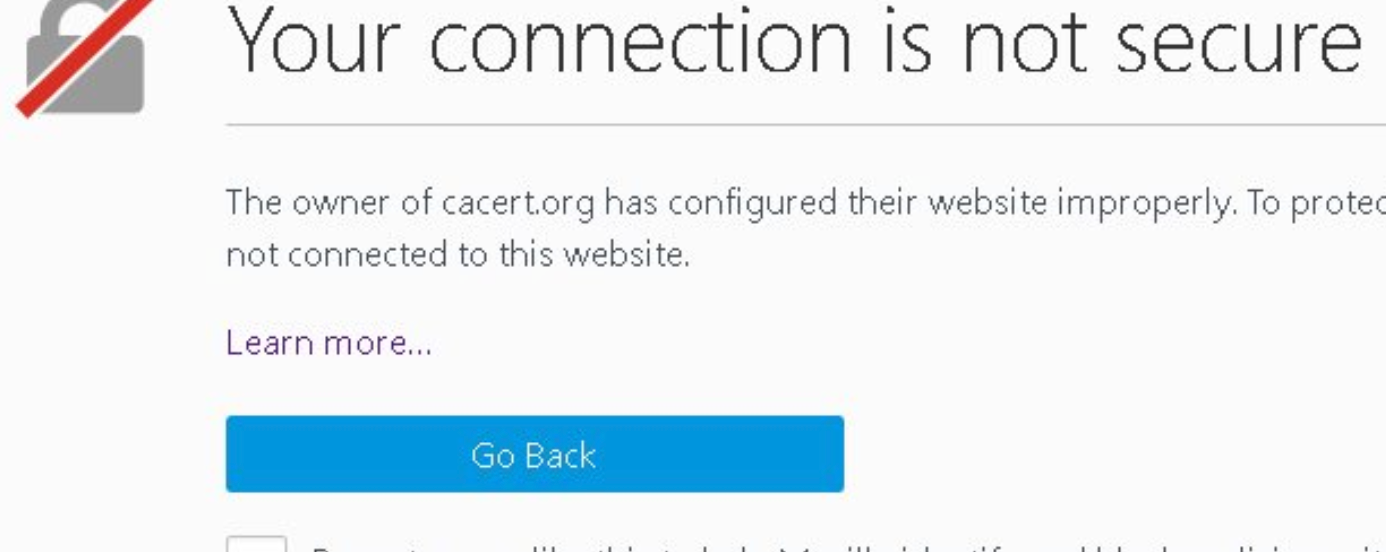 Mozilla browser detected an insecure website.